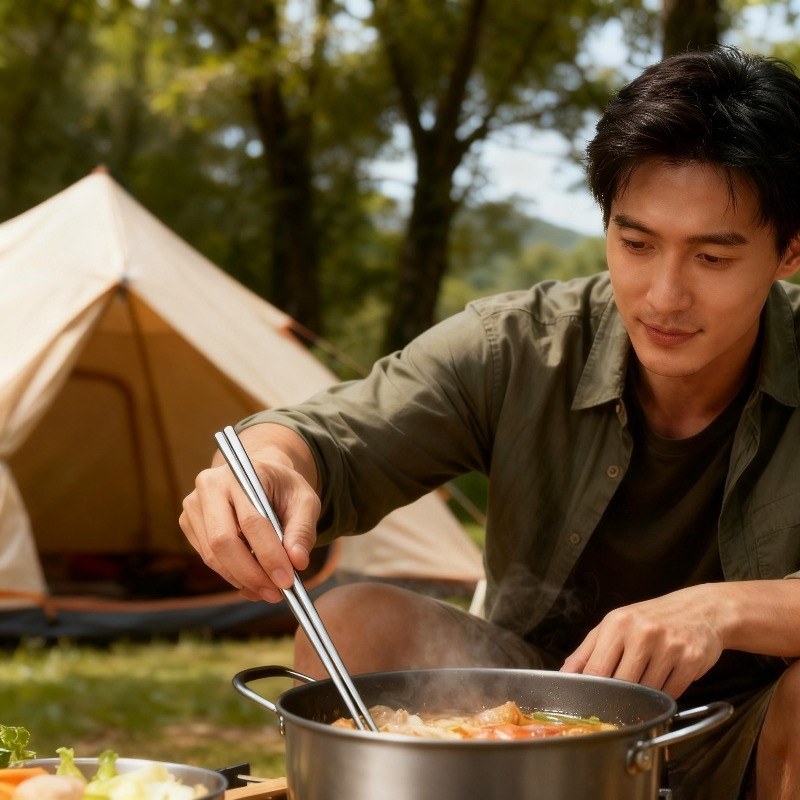 Camping No Cooking Meals - Durable Portable Titanium Chopsticks 23.5cm for