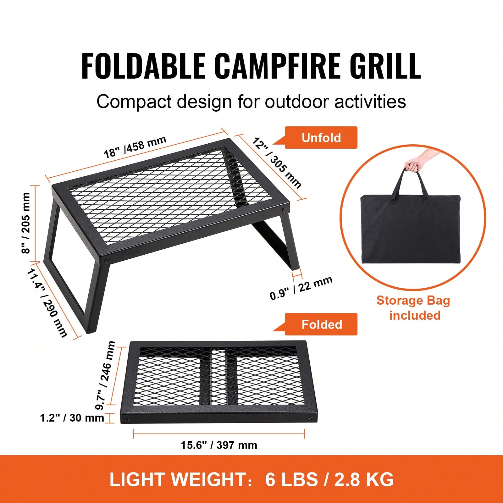 Camping Cooking Over Fire - Folding/Swivel Campfire Grill, Heavy Duty Steel