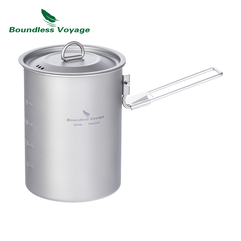 Camping Lightweight Cooking Pot - Boundless Voyage 900ml Titanium Pot Cup