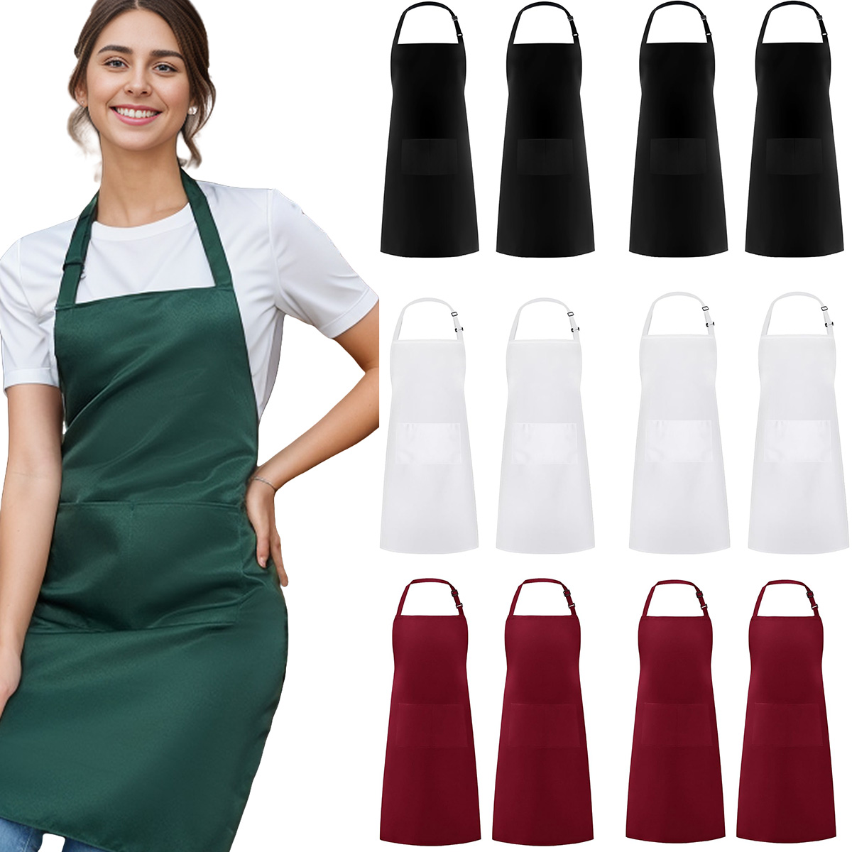 Camping Cooking Apron - 2-Piece Set; Simple Solid Color Apron